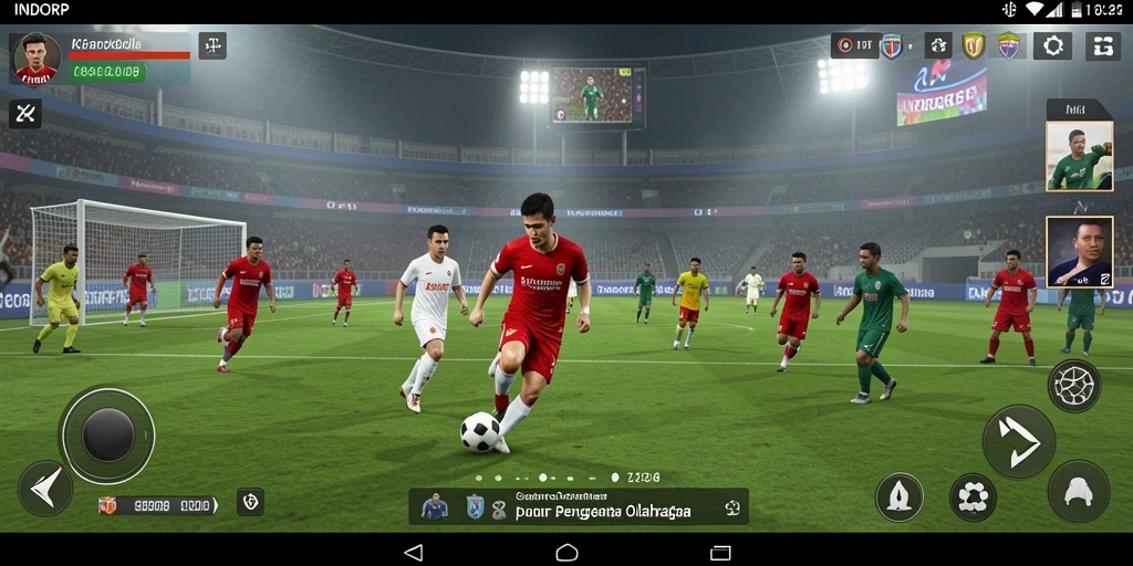 Tangkapan layar gameplay INDORP yang menampilkan aksi sepakbola yang mendebarkan.