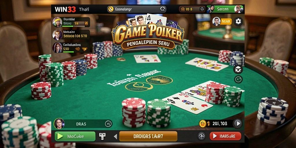 Screenshot gameplay WIN33 menampilkan suasana seru bermain Poker.
